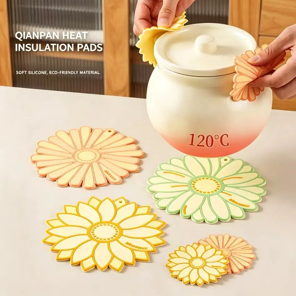 Ins Floral Sunflower Silicone Coaster Non-slip Heat Insulation Cup Bowl Mat Home Kitchen Table Decor