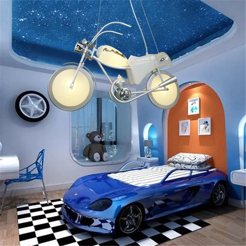 Modern Acrylic Motorcycle Pendant Lights Children\'s Room Boys Bedroom Decor Haning Lamps Nordic Creative LED Novelty Chandeliers