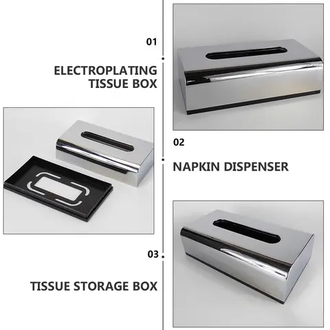 Multifunktionell silvergalvaniserad plastvävnadsask modern rektangulär servettdispenser förvaringsbehållare inflyttningspresent 10 best sales silverförpackning med näsdukar - №5