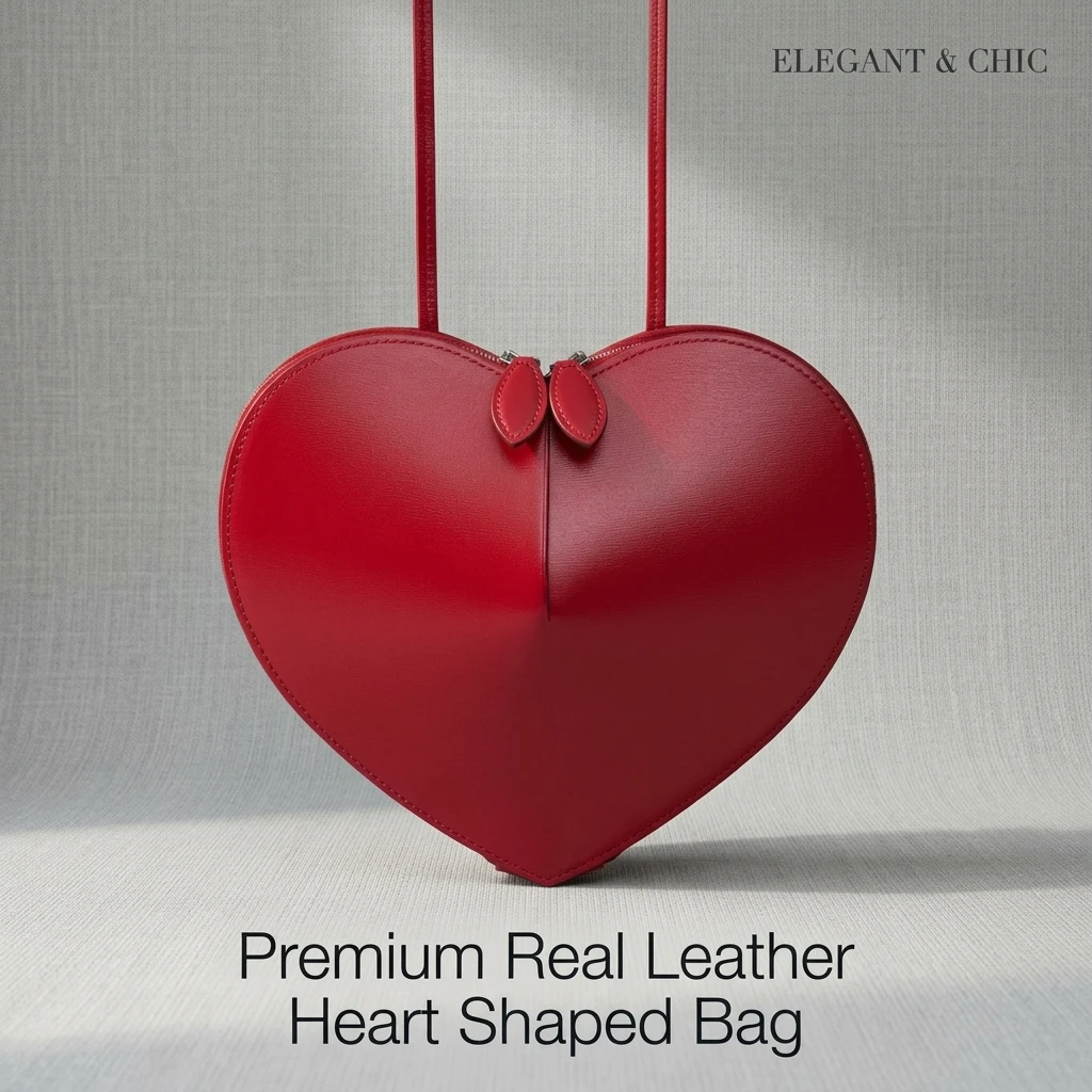 

Premium Real Leather Heart Shaped Shoulder Bag Women Elegant 3D Heart Crossbody Bag Chic Genuine Leather Underarm Bag
