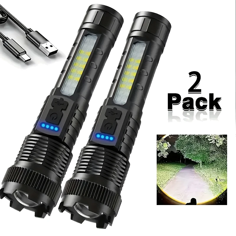 Telescopic Zoom Tactical Flashlights Rechargeable LED Torch 6 Lighting Modes Long-Range Waterproof Camping Fishing Flashlight
