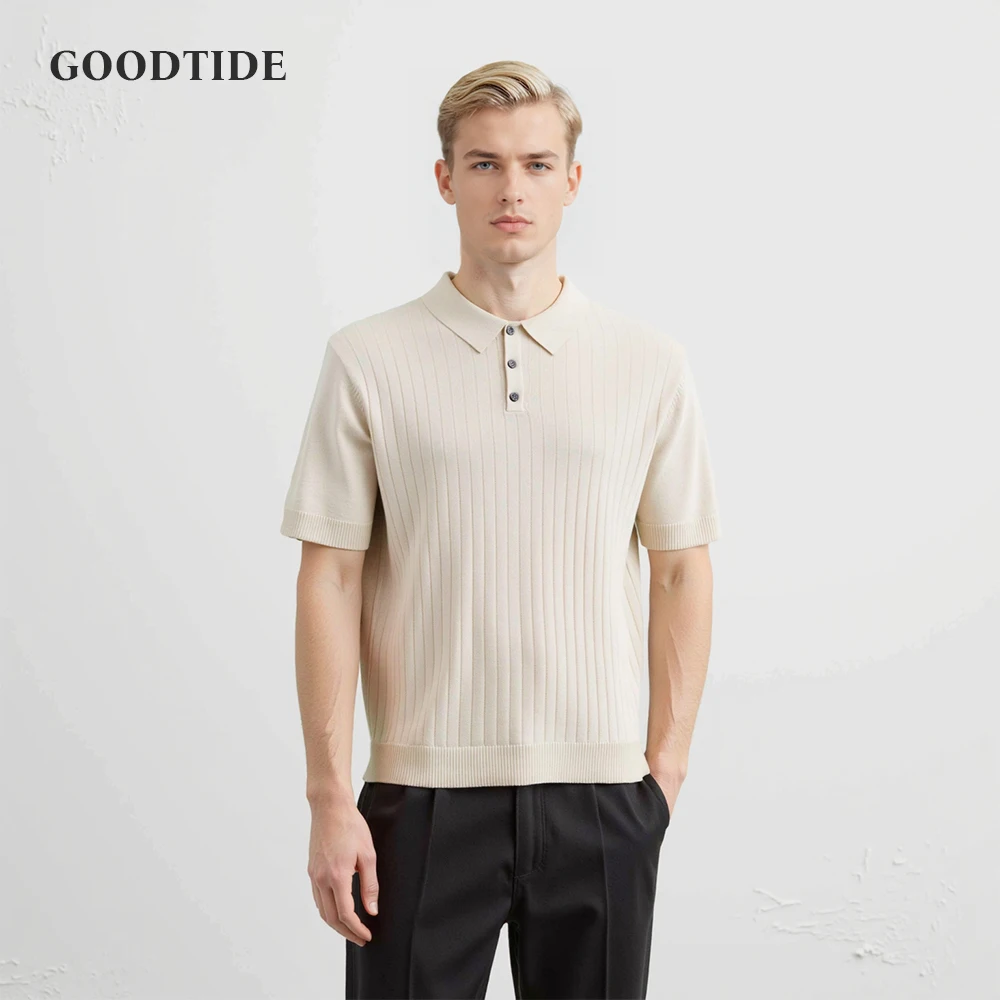 Men's American Retro Polo Shirt Summer New Fashion Striped Lapel Button Short Sleeve T-shirt Business Casual Youth Tops POLO