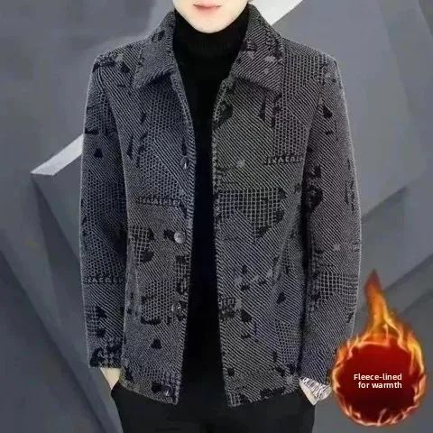 

Men's Winter Thiened Woolen Jaet ort Warm Clothes Autumn Winter New Sle Fce Lined Coat Casual Collar Coat