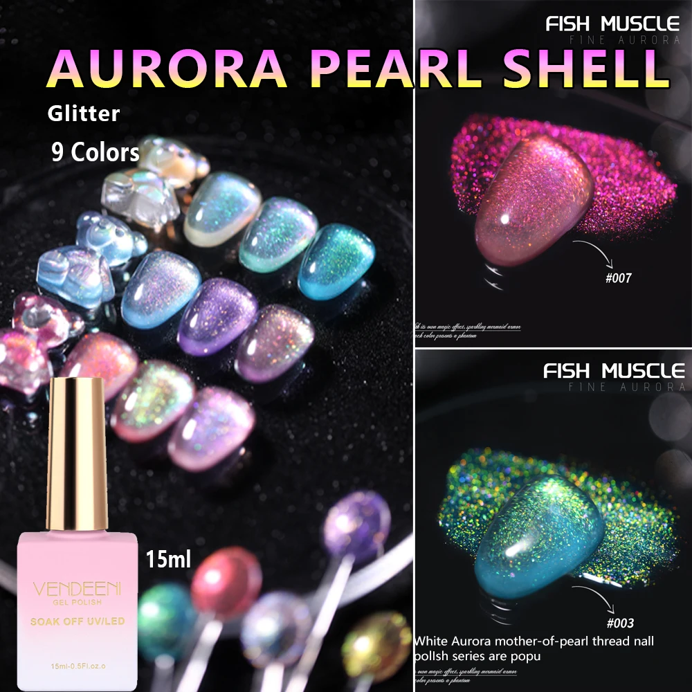 

Vendeeni 9 Colors/set Glitter Broken Diamond Gel Nail Polish UV LED Aurora Pearl Crystal Manicure Nail Varnish With Color Card