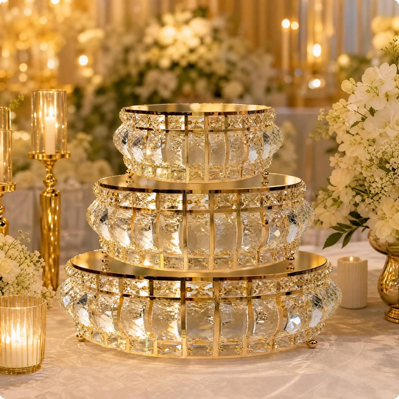 Glass Metal Cake Display Tray Round Mirrored Pedestal Stand for Wedding Dessert Table Party Buffet Centerpiece
