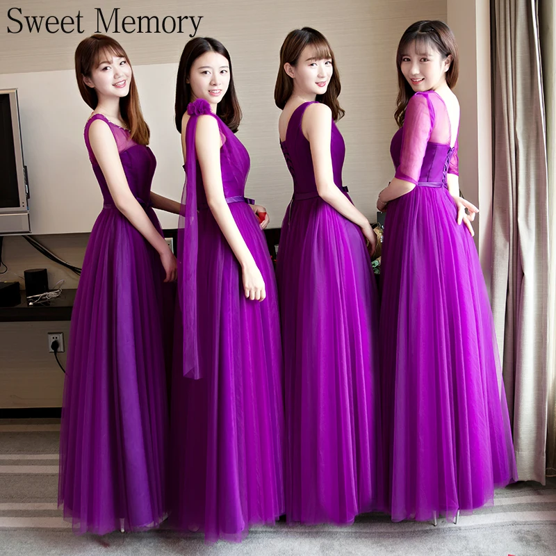 Długie Fioletowe Sukienki Druhen Elegancka Sukienka Damska Tiulowa Sukienka Balowa w Kształcie Litery A Suknia Wieczorowa do Ziemi Suknia Formalna na Wesele