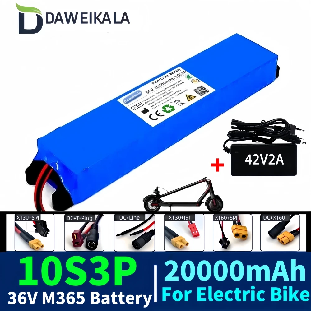 M365 36V 20000mAh Rechargeable Li- Ion battery pack 10s3p 20Ah 500W,For M365 With BMS Optional Interface Balance Car Bike Scoote