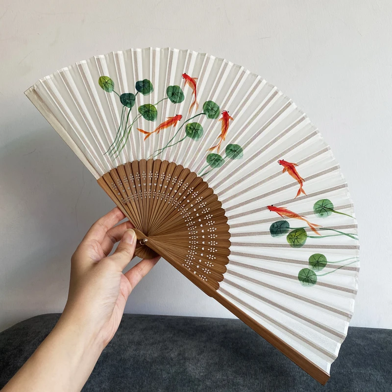 Daily Use Manual Fan Silk Hand-painted Folding Fan Wedding Gift Decoration Going Out Selfie Jewelry Convenient Bamboo Fan Crafts