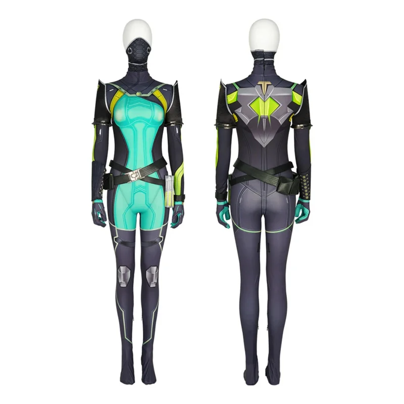 Valorant Cosplay Viper Maschera Cosplay Accessori Costume Stampa 3D Spandex Viper Tuta Tuta Parrucca Set completo