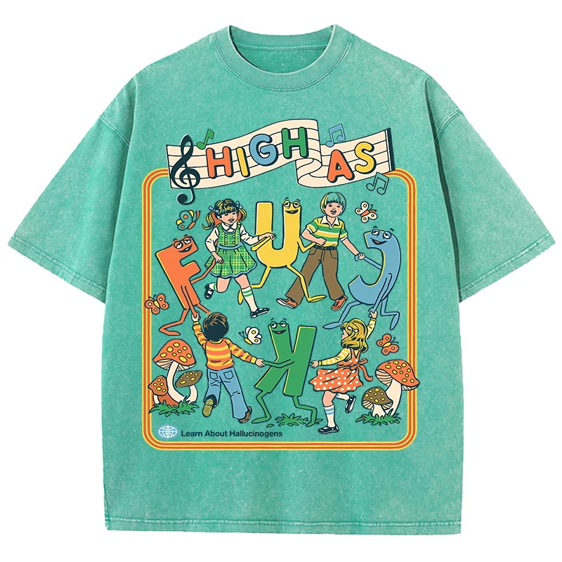 سعيد اللعب الأطفال نمط ريترو تي شيرت الرجال الصيف الملابس الناعمة العصرية Crewneck غسلها القمم كبيرة الحجم القطن الشارع الشهير