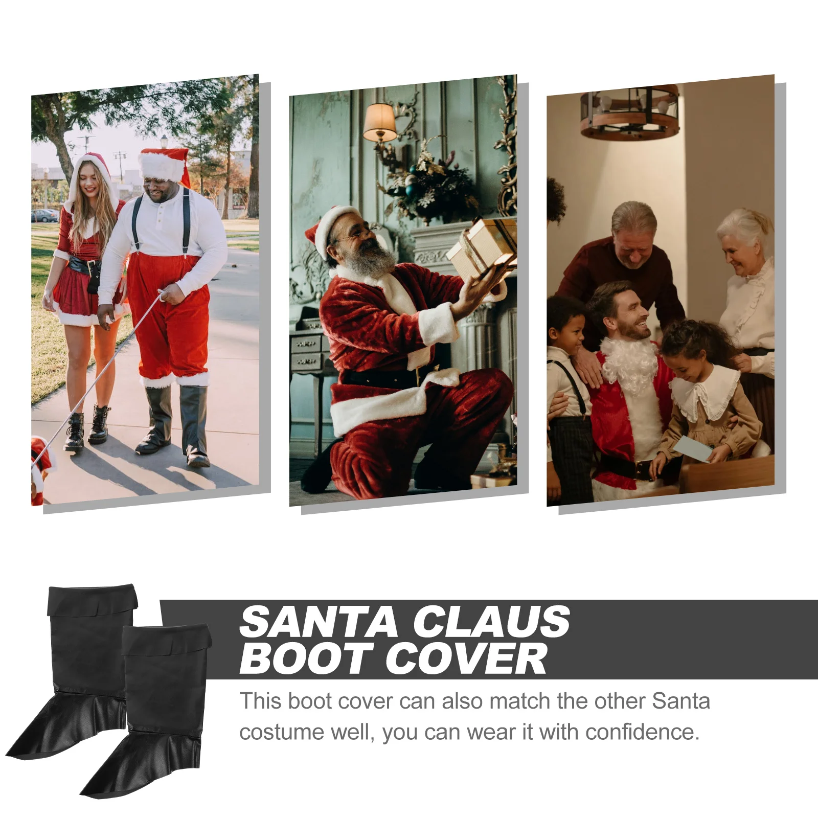 

1 Pair Christmas Santa Boot Cover Durable Pu Adult Cosplay Costume Xmas Party Supplies Santa Claus Decorative Shoe Prop