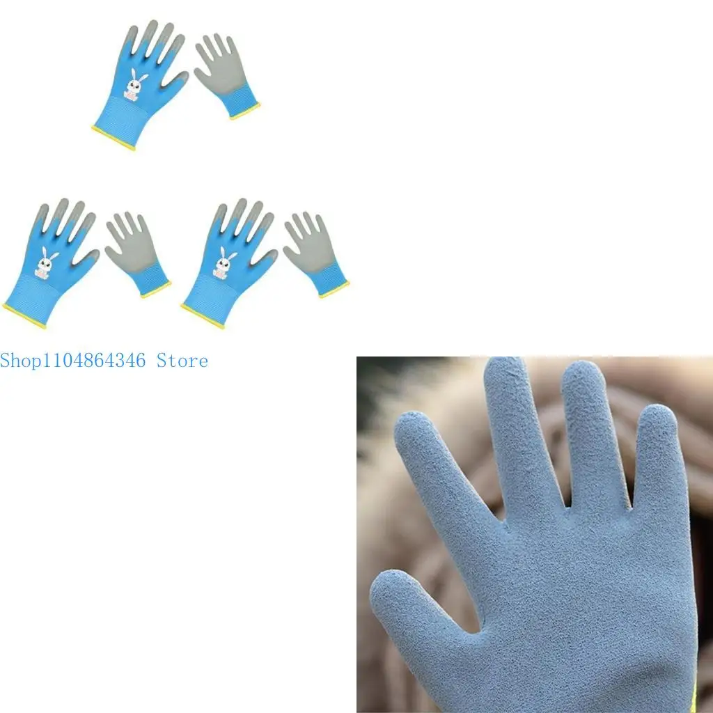 

5asd Safety Work Gloves for Children Kid Latex Coated Gloves Breathable Gloves Grip Gloves 3 Pairs Wear Resistant