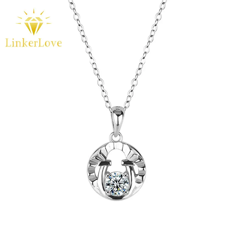 

LinkerLove 925 Sterling Silver 0.5CT Moissanite Round Horseshoe Pendant Necklace for Women White Gold Plated Dainty Jewelry Gift