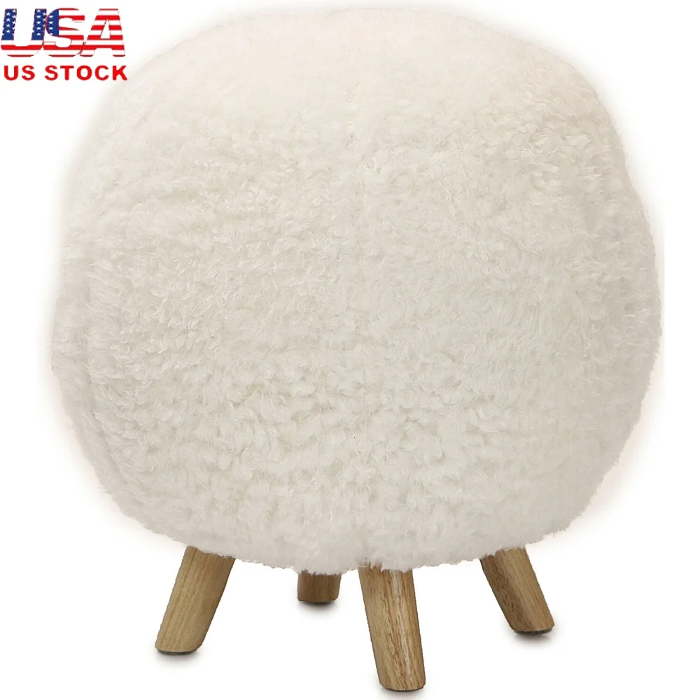 

Plush White Pouf Ottoman with Sturdy Legs Soft Comfortable Footstool Nursery Bedroom Playroom Living Room Decor