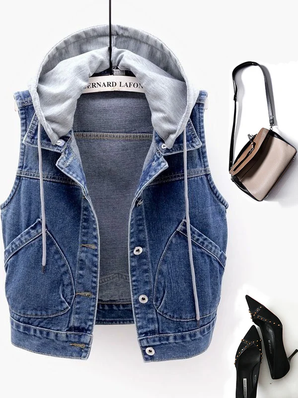 

Женский джинсовый жилет, новая зимняя модель в корейском стиле, укороченный, однотонный, на одной пуговице, для повседневной носки