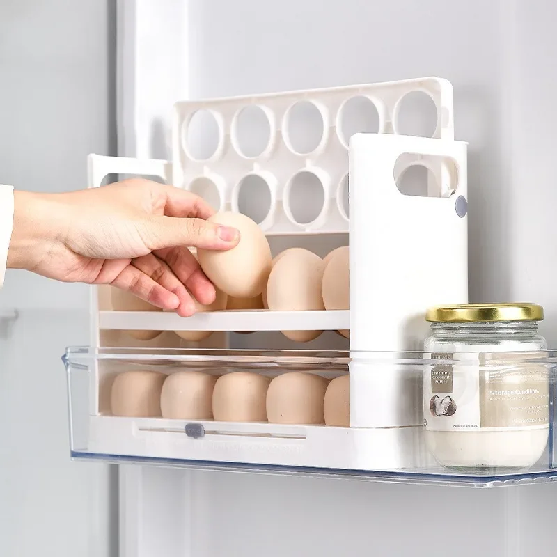 Egg Holder for Refrigerator, Detachable 36 Flip Egg Storage Organizer, Refrigerator Side Door Egg Holder with Timer