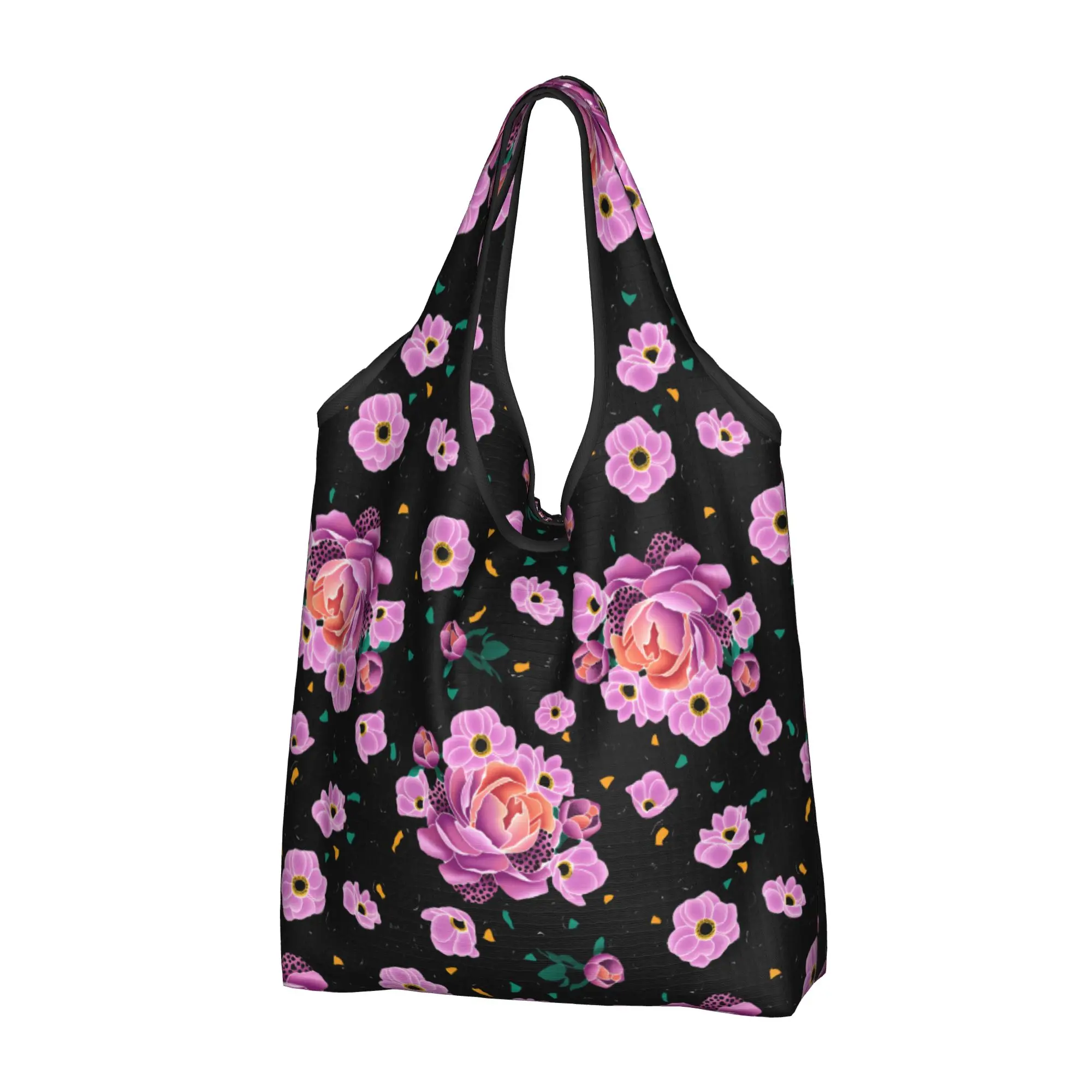 Funny Printing Floral and Leopard  Tote Shopping Bag Portable Shopper Shoulder Wild Bloom Peach and Magenta  Handbag