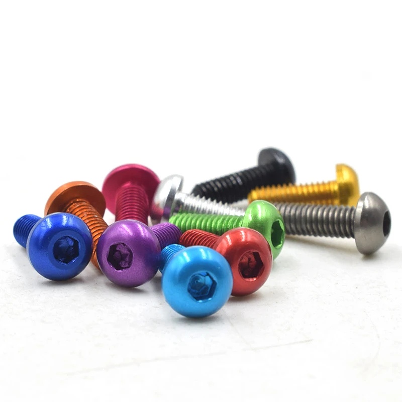 10pcs/lot Aluminum 7075 Button Screw M3 Colorful Anodized Aluminum Hex Socket Button Head Cap Screw Bolt M3*5/6/8/10/12/14/16mm