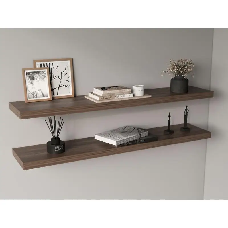 

Set of 2 Floating Shelves, 47" Wide Wall Shelves for Home Decor, Bedroom and Bathroom Storage, Living Room Book Shelves, Dark