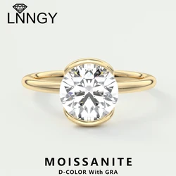 Lnngy 6.5MM Bezel Moissanite Diamond Ring for Women Wedding Bague Exquisite 925 Sterling Silver Solitaire Rings Fashion Jewelry