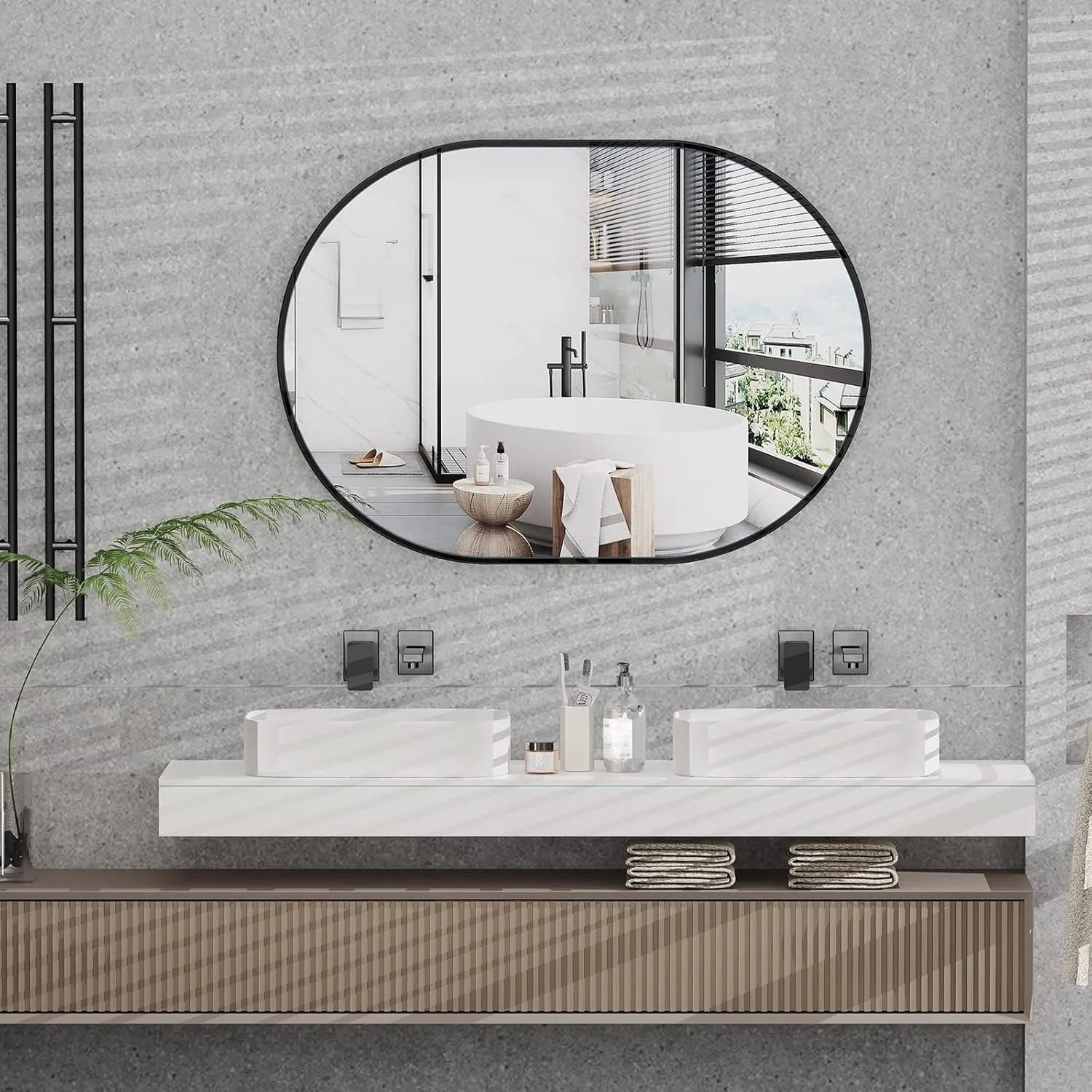 50 x 70cm Oval Mirror, Wall Mounted Bathroom Mirror, Horizontal or Vertical Hanging Wall Mirror for Living Room, Bedroom