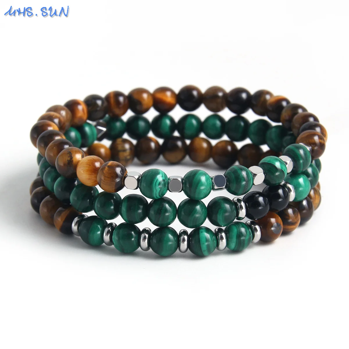 MHS.SUN Healing High Quality Natural Stone Beads Elastic Bracelet Women Men Round Tiger Eye Stretch Yoga Wristband Jewelry