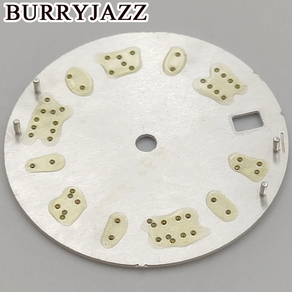 قرص ساعة من Burryjazz مضيء ، بدون شعار ، قرص أبيض أسود أزرق أخضر برتقالي ، ساعة 3: 00 ، علبة ساعة الساعه تاج ، صوفي ، NH35