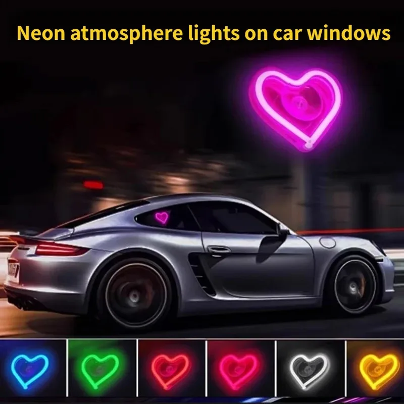 LED Remote Illuminated Heart-Shaped Neon Atmosphere Lights Triangular Decorations Car Interior Accessories USB Wiring Interface
