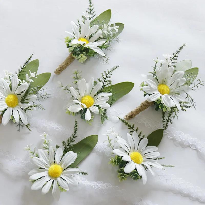 Boutonniere และข้อมือ corsag จำลองเดซี่ดอกไม้งานแต่งงานจำลองศิลปะดอกไม้จำลองการเฉลิมฉลองทางธุรกิจการเปิดผู้เข้าพัก253