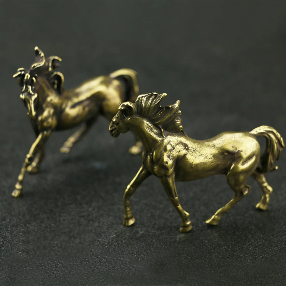 Antique Bronze Ware Collection Pure Brass Casting Solid Steed Home Decoration Small Ornament Copper Horse Pair