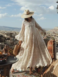 TIYIHAILEY Spring Summer Women Dresses Full Flare Sleevev Beige Loose Ladies Clothing Fashion Long Maxi 2026 New High Quality
