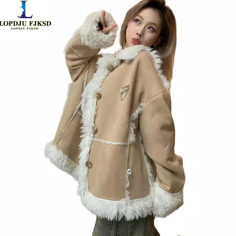 Women's Faux Lamb Fur Single Breasted Jacket, Female Loose Thicken Warm Clothes, High Quality, Promotion, New, Winter, 2022