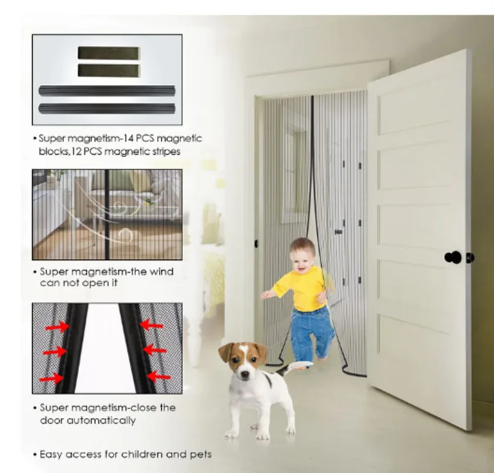 1PCS Easy Installation Magnetic Screen Door Curtain Anti-Mosquito Net Fly Insect Screen Mesh Automatic Closing