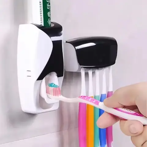 1 set di portaspazzolino facile da usare con dispenser automatico di dentifricio, portaoggetti per spazzolino da parete e bagno