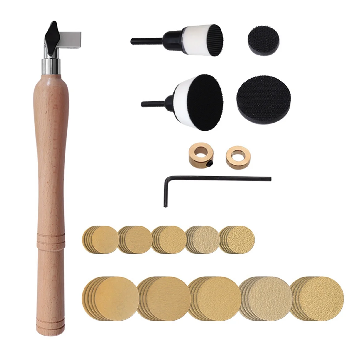 Bowl Sander Set 50pcs Sandpaper Discs Bowl Sanding Tool with Handle for Woodworking Lathe Polishing and Sanding Wood