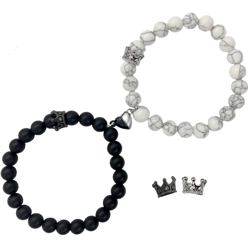 King&Queen Crown His and Her Bracelets Heart Matching Couple Bracelet Long Distance Relationship Gifts Jewelry for Women Men