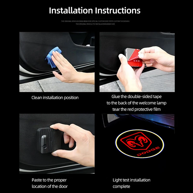 2 قطعة دودج HD باب السيارة ترحيب ضوء جهاز عرض (بروجكتور) ل دودج تشالينجر شاحن رحلة رام دورانجو SRT دارت رحلة الانتقام #6