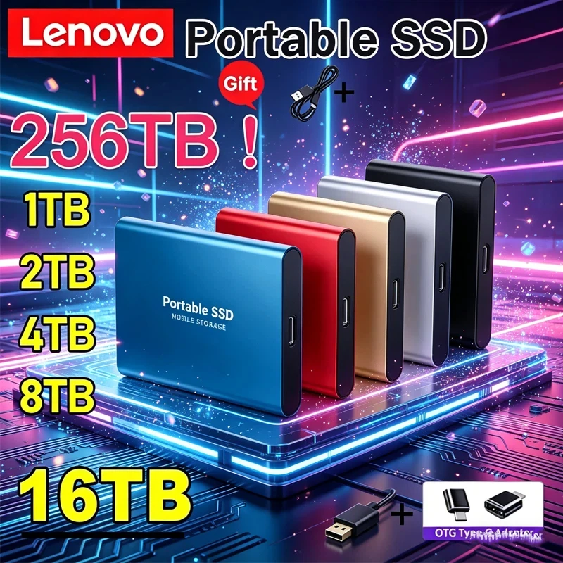 

Внешний жесткий диск Lenovo 2 ТБ, высокоскоростной, 256 ТБ, USB 3.1, портативный USB SSD 128 ТБ для ПК/ноутбука/Mac/телефона, твердотельный накопитель