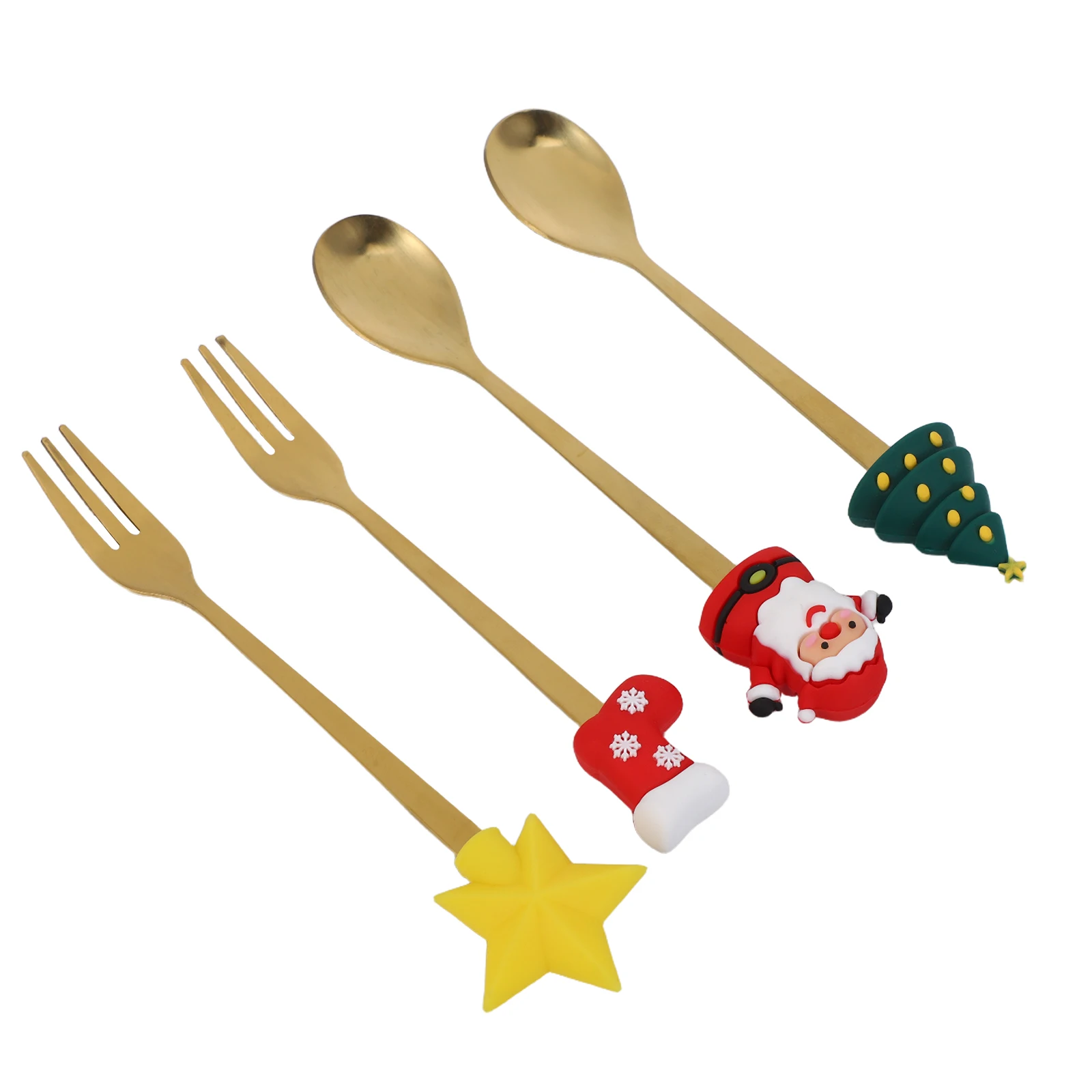 

1Set Christmas Cutlery Set with Elegant Stainless Steel Spoon and Fork One Piece Molded Mirror Polished Tableware for Restaurant