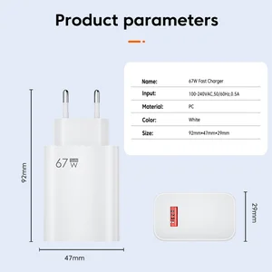 USB gan fast charger, phone adapter, fast loading, wall charger, EU, USA plug, iPhone, Samsung, Xiaomi, Huawei, 67W 8 Main Sales Charger 67W - №3