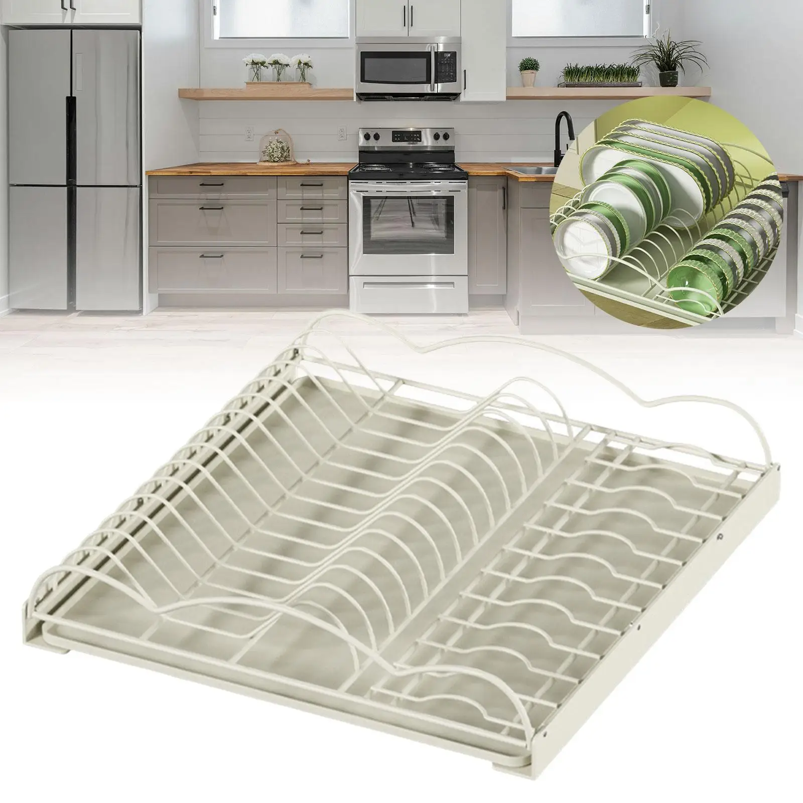 

Pull Out Dish Rack Space Saving Dishes Utensils Cabinet Organizer with Drainboard for Office Kitchen Living Room Pantry Cabinets