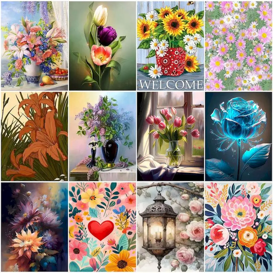 

RUOPOTY Diy Oil Painting By Numbers Flowers Decorative Paintings Paint Kit Wall Art Picture hobby With Frame For Handiwork Set
