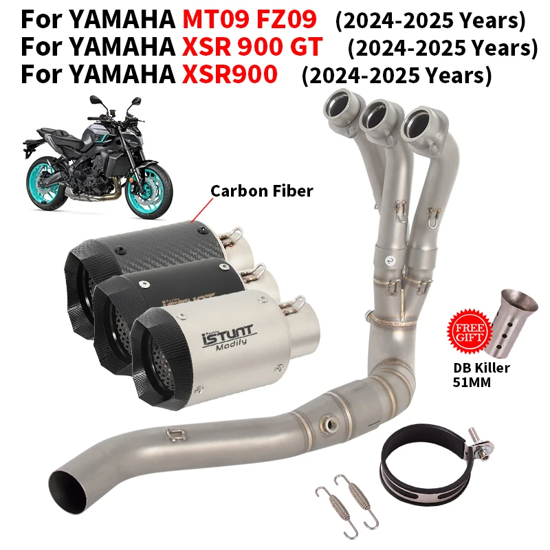 

Slip On For YAMAHA MT09 MT 09 FZ09 FZ 09 XSR900 GT 2024 2025 Motorcycle Exhaust System Muffler Front Link Pipe With Escape Moto