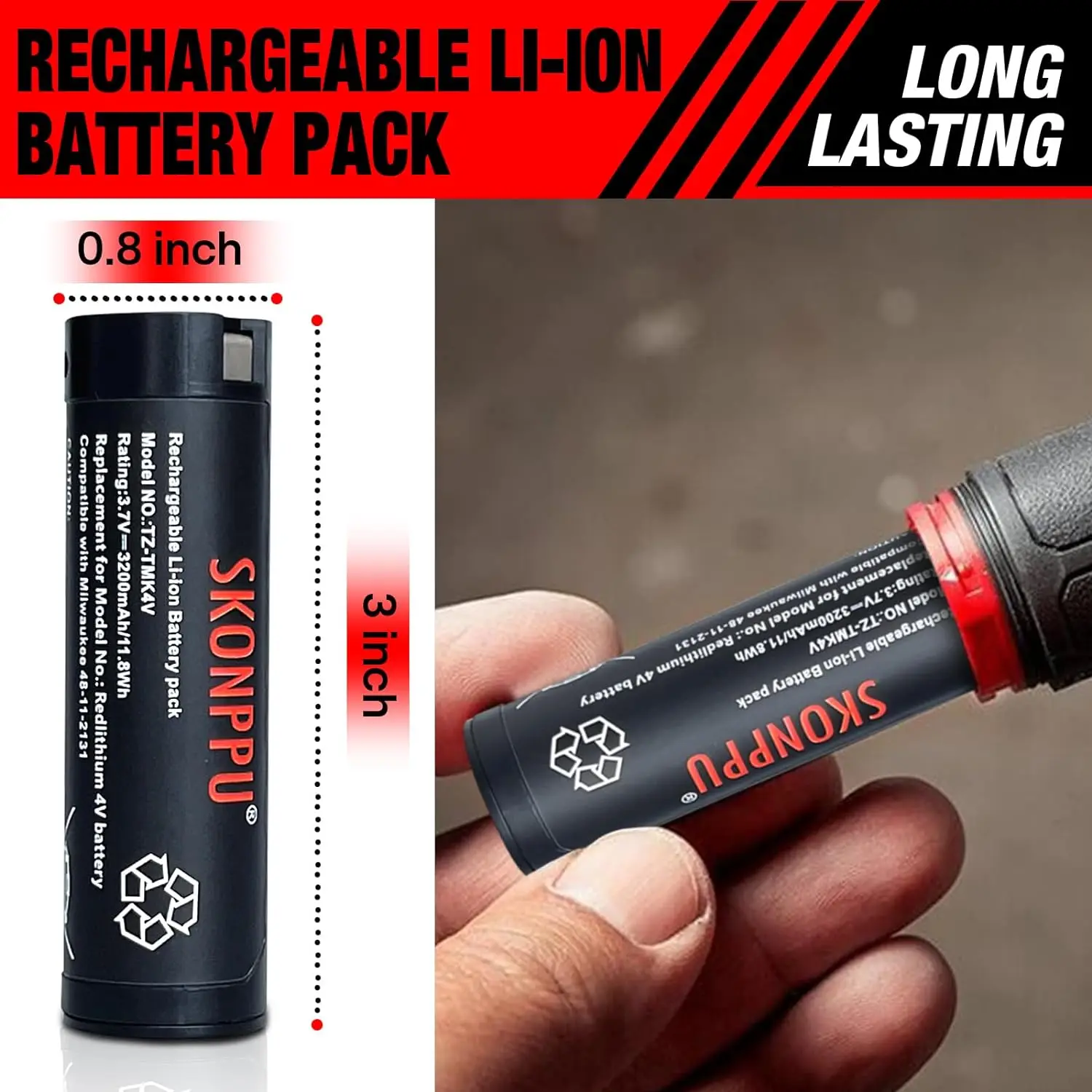 For Milwaukee 48-11-2131 REDLITHIUM Lithium-Ion Rechargeable USB 3.0Ah Battery