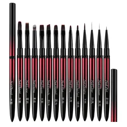 13Style Black Red Gradient Handle Nail Drawing Brushes For Manicure Lines Painting Gradient UV GEL Extension Builder Drawing Pen