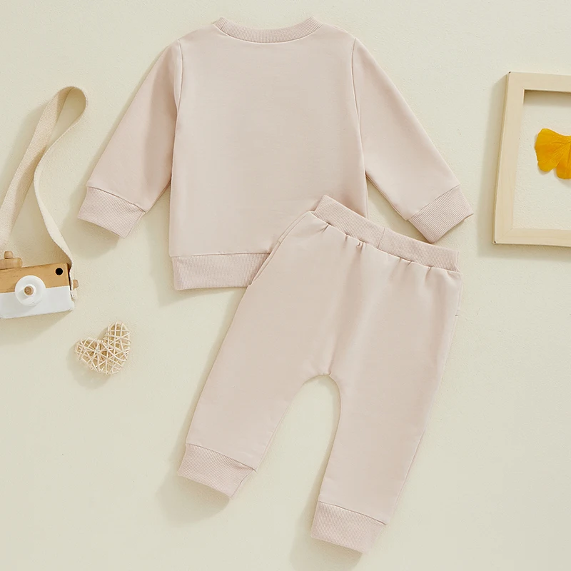 سويت شيرت بأكمام طويلة مطرز بحروف Citgeett وبنطال خصر مرن ، ملابس طفلة وصبي ، ملابس خريفية ، قوس ، خريف