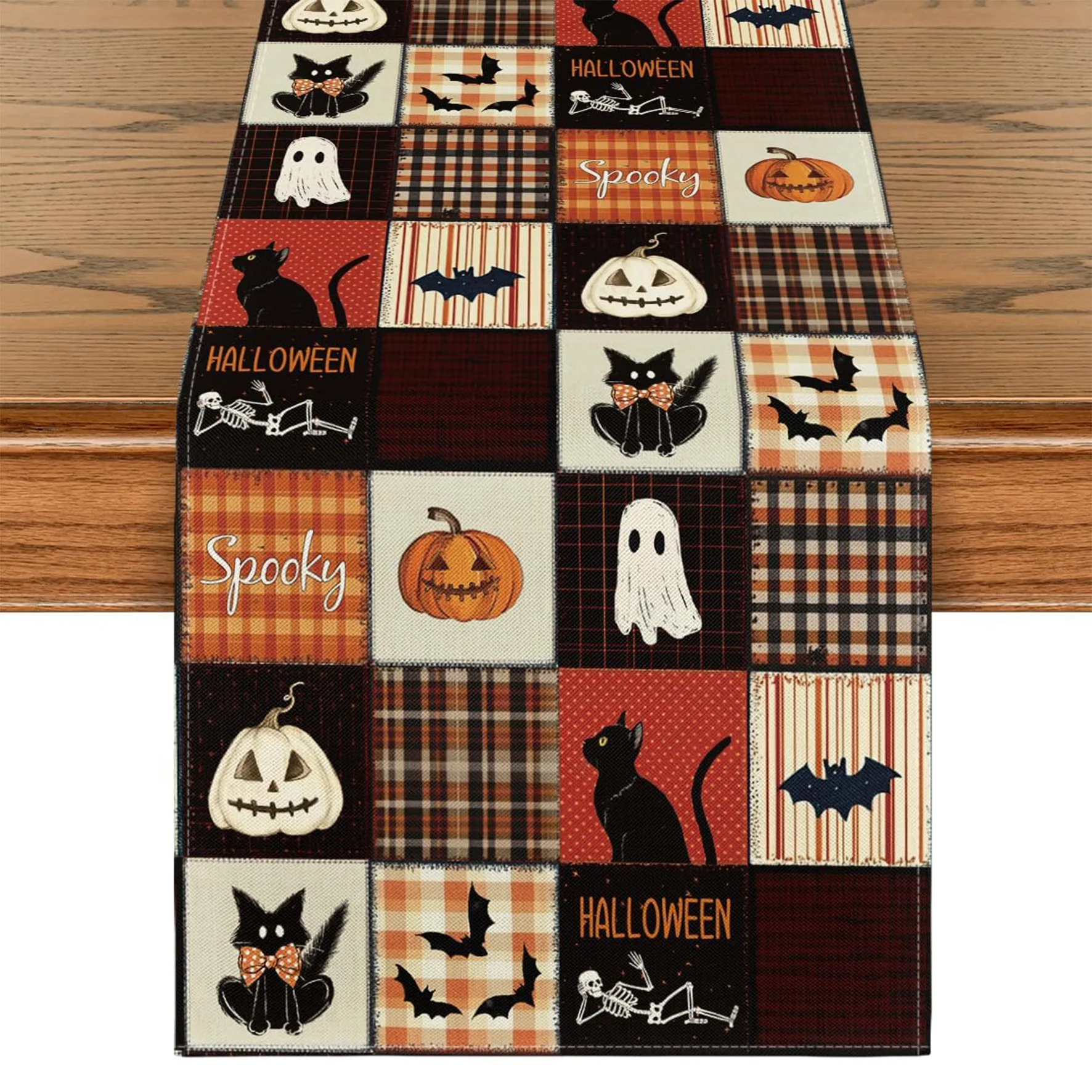 2pcs Viking Tree of Life Raven Rune Table Runner Halloween Ghost Pumpkin Truck Buffalo Plaid Dining Table Holiday Decor