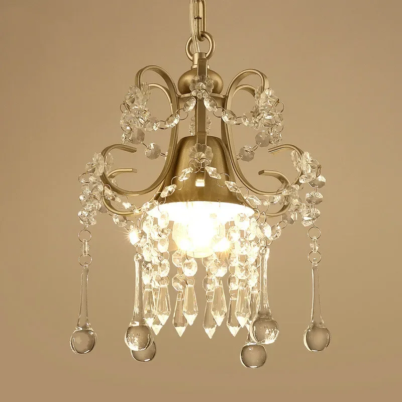 Simple Crystal Chandelier Single Head Bedroom Aisle Balcony Entrance Crystal Small Hanging Lamps, E27, White/gold Dia