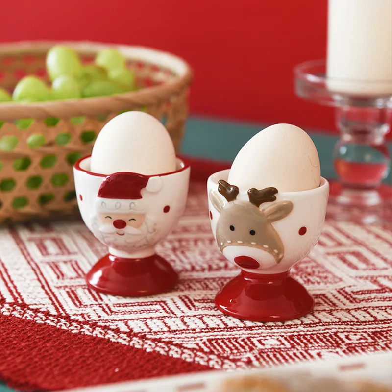 

Christmas Decoration Santa Claus Mug Ceramic Egg Cup Creative Egg Holder Small Wine Glass Cute High Elk Egg Tray Kitchenware