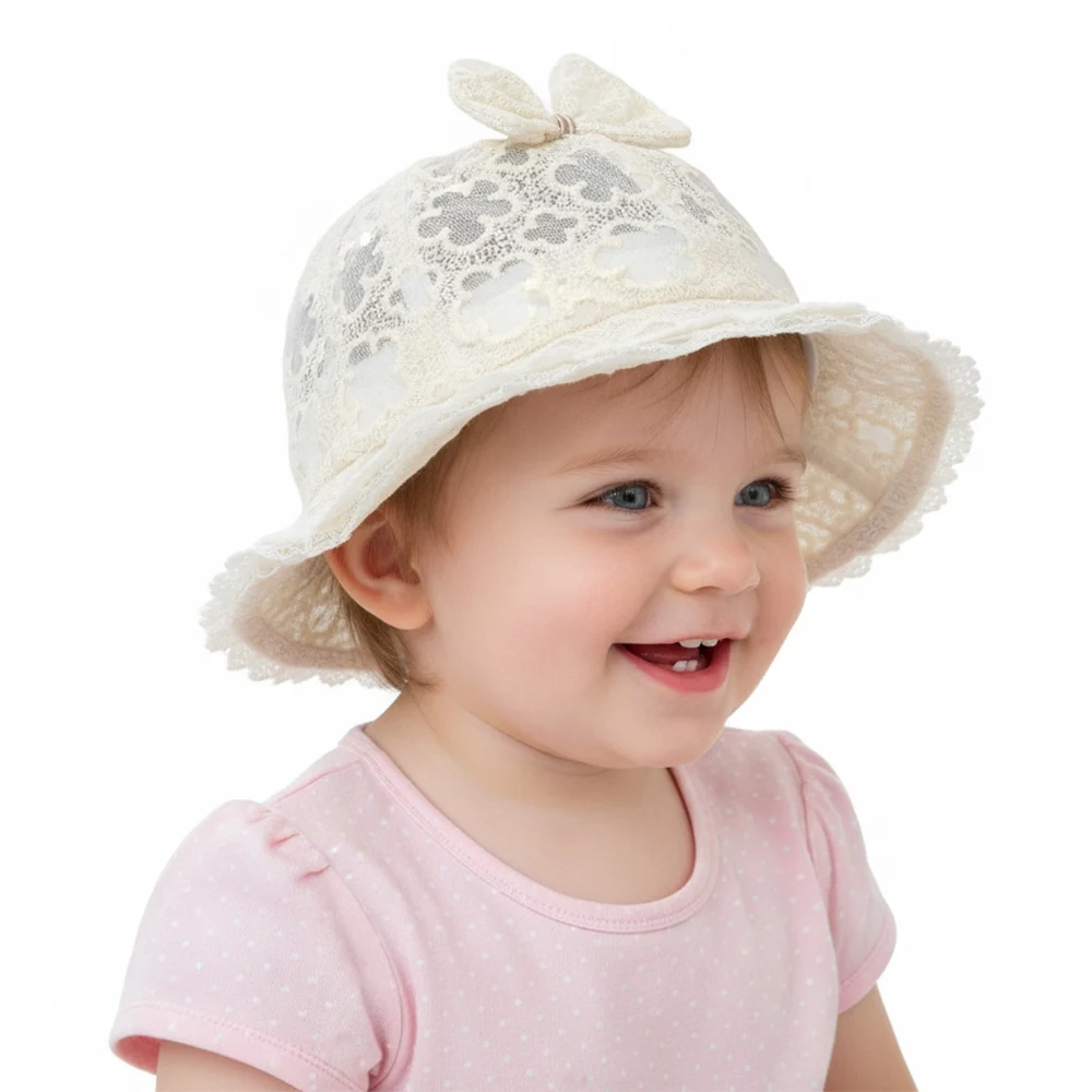 

Летняя кружевная панамка с цветами для девочек, с бантом, мягким козырьком, для малышей, для пляжа, с защитой от ультрафиолета